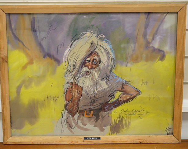 John Worsley (1919-2000), original gouache and mixed media illustration, 'Ben Gunn, Treasure Island', signed and dated 1972, 46 x 61cm. Condition - good